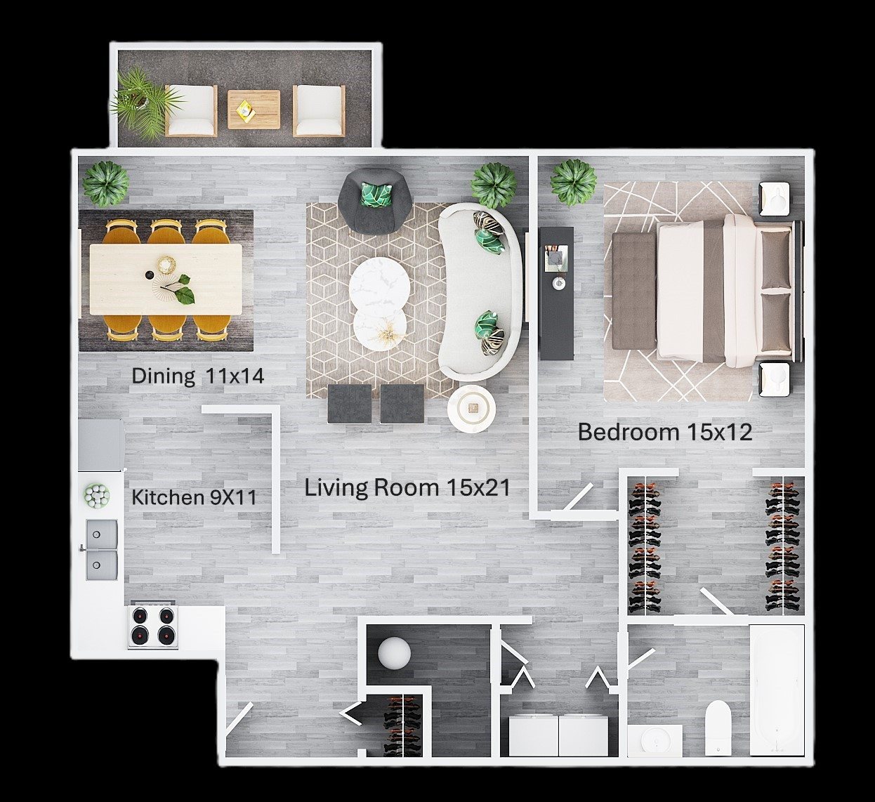 One Bedroom One Bath floor plan
